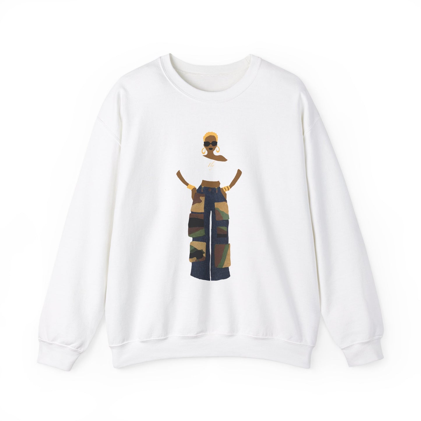 The Camo Cargo Queen BLONDE Hair Unisex Crewneck Sweatshirt