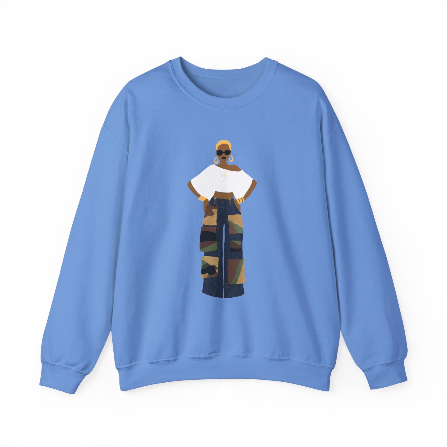 The Camo Cargo Queen BLONDE Hair Unisex Crewneck Sweatshirt