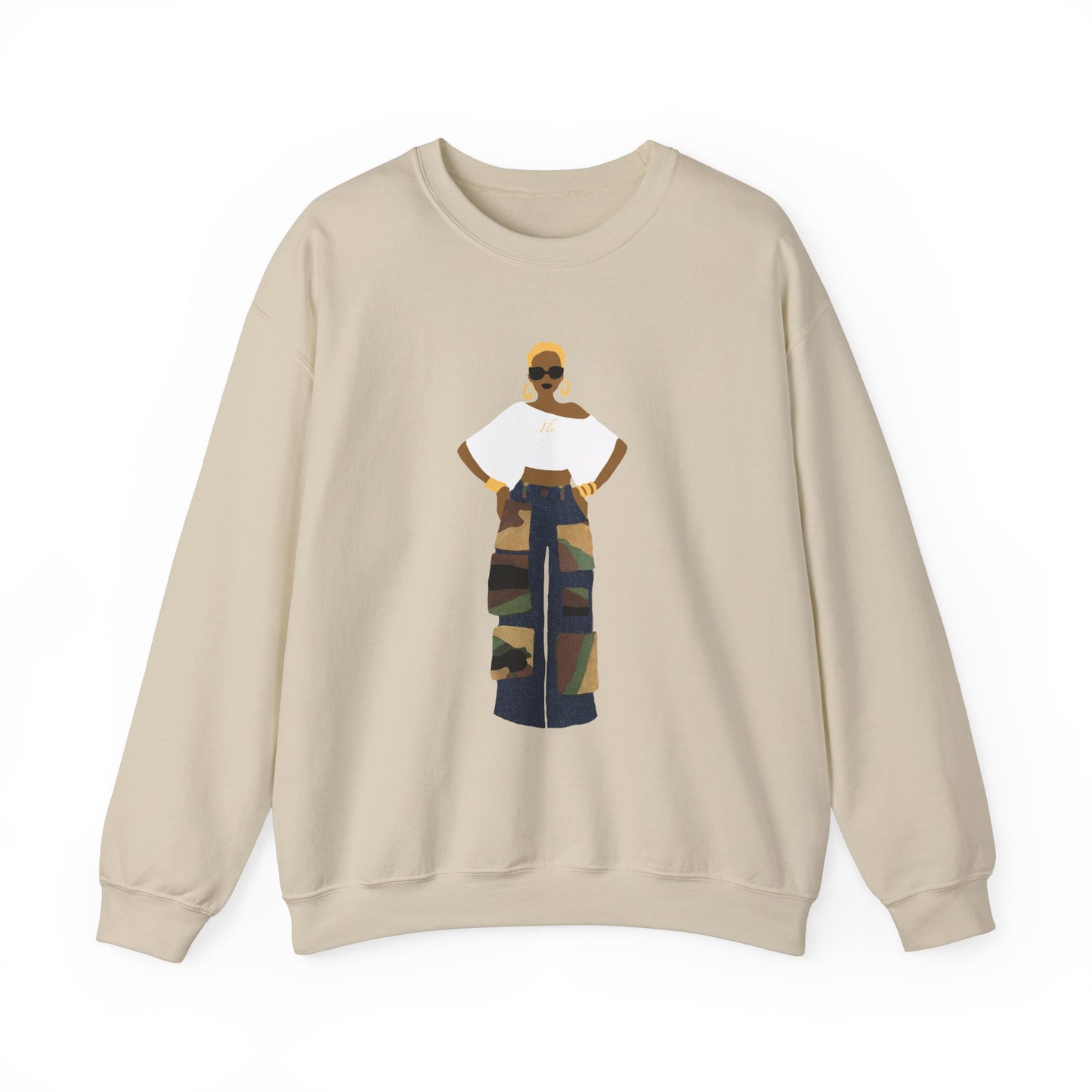 The Camo Cargo Queen BLONDE Hair Unisex Crewneck Sweatshirt