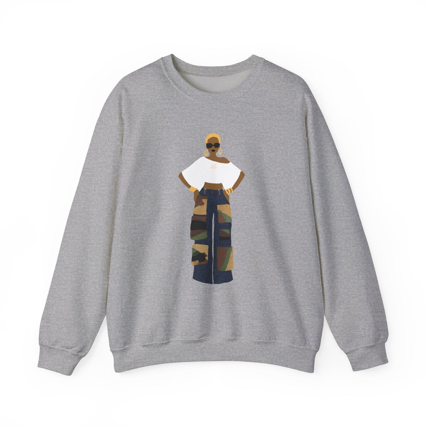 The Camo Cargo Queen BLONDE Hair Unisex Crewneck Sweatshirt