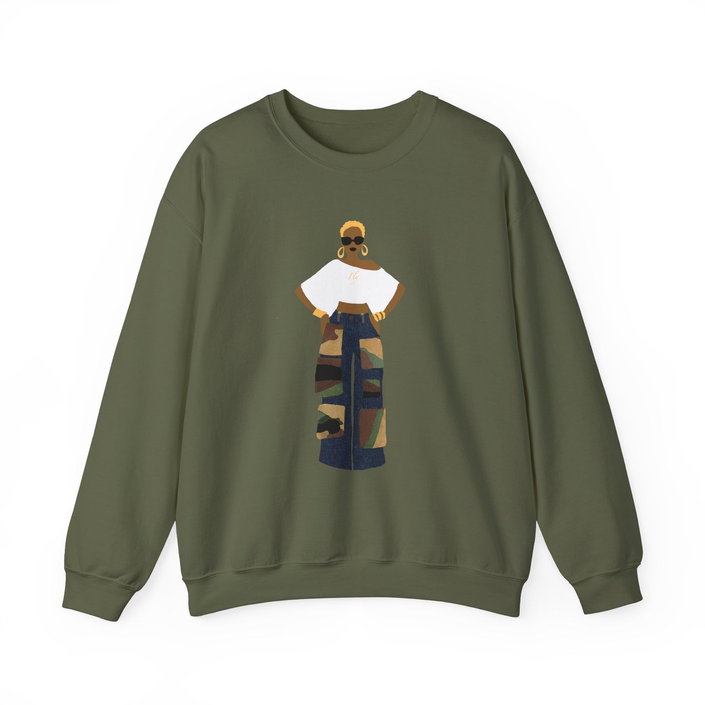 The Camo Cargo Queen BLONDE Hair Unisex Crewneck Sweatshirt