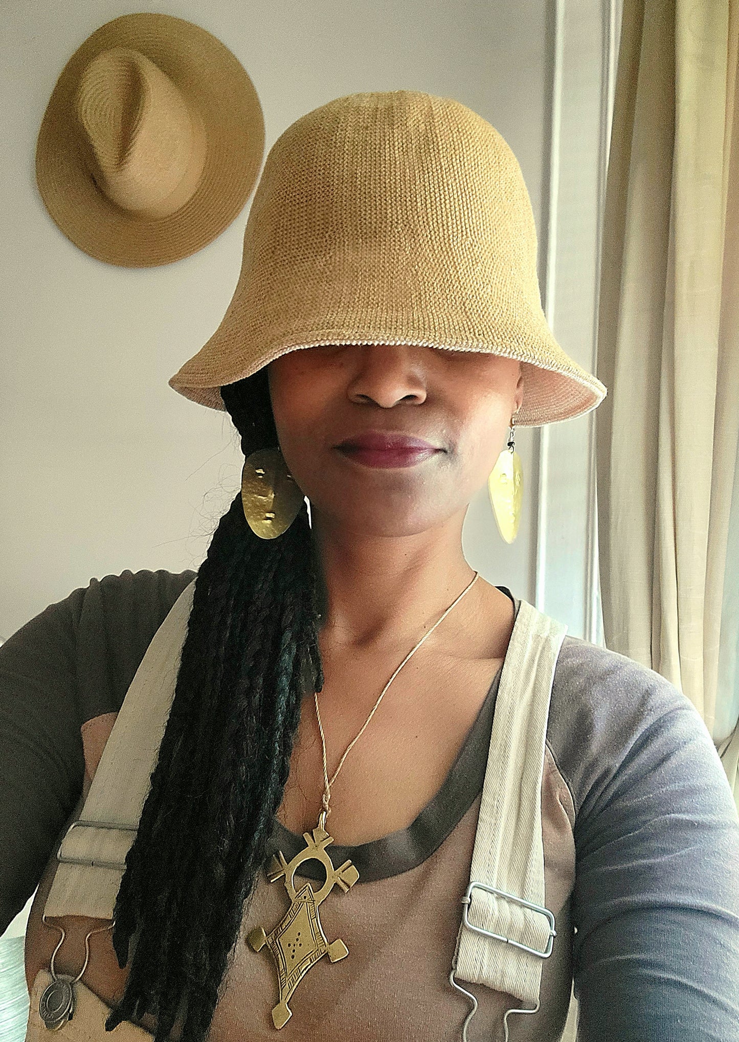 African Mask Brass Earrings