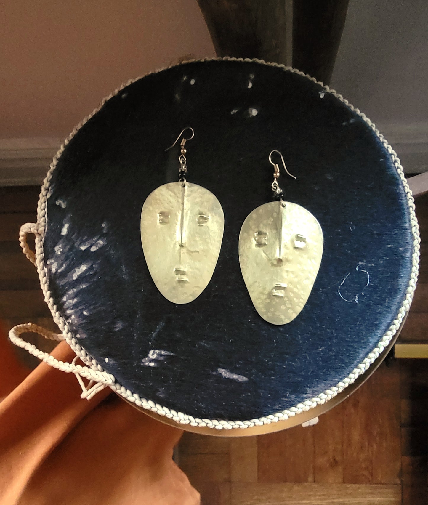 African Mask Brass Earrings