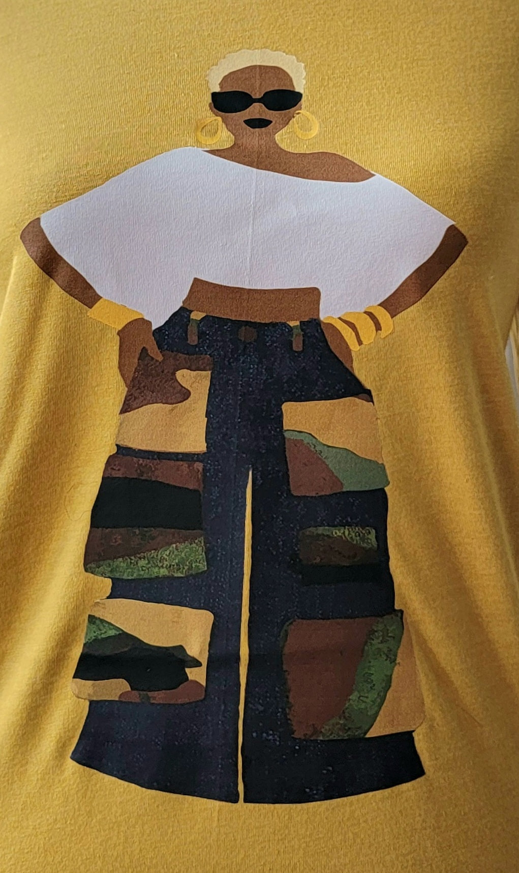 Blonde Camo Cargo Queen Tee in Mustard Gold Yellow