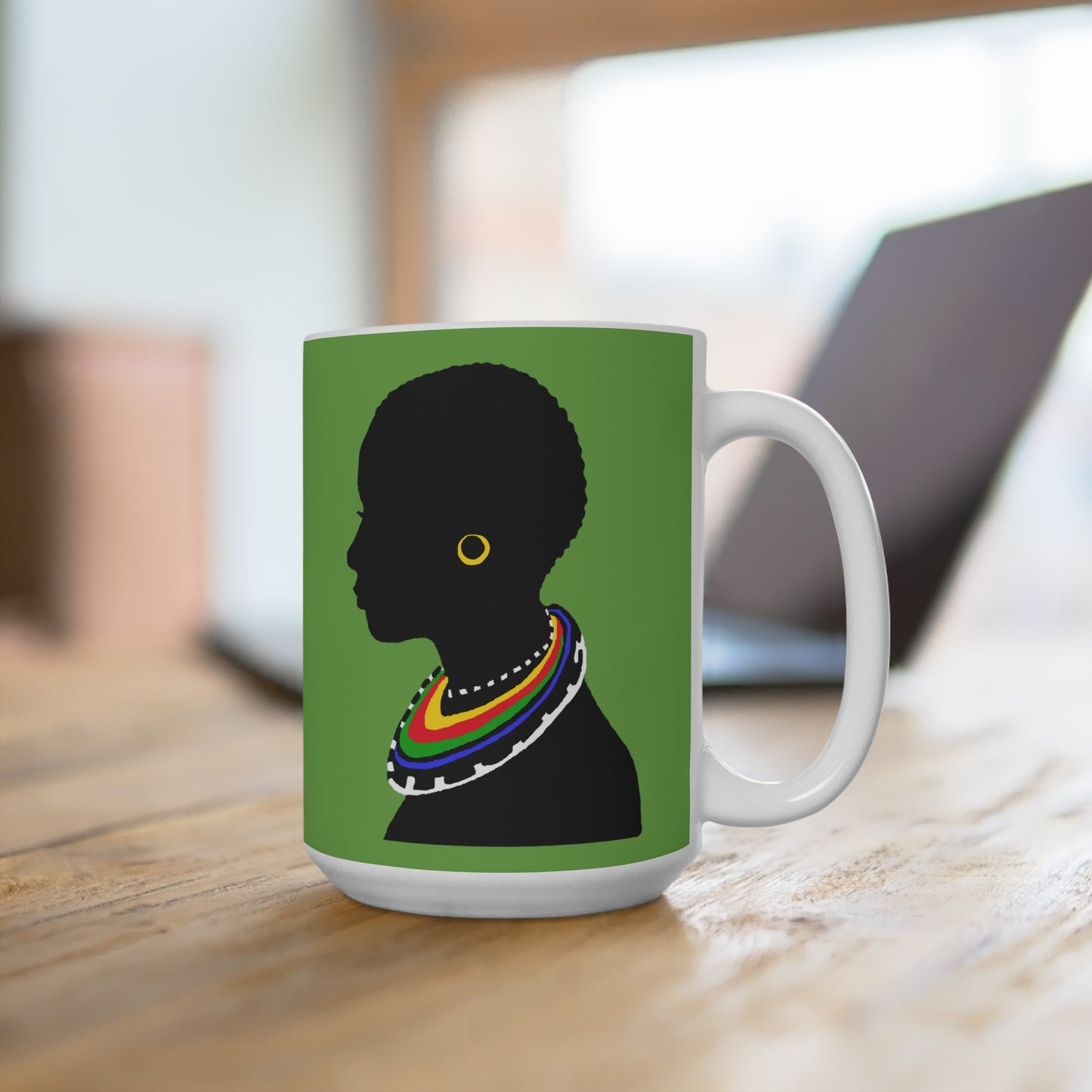 Green Tribal Mug 15oz - Yes Lioness Arts