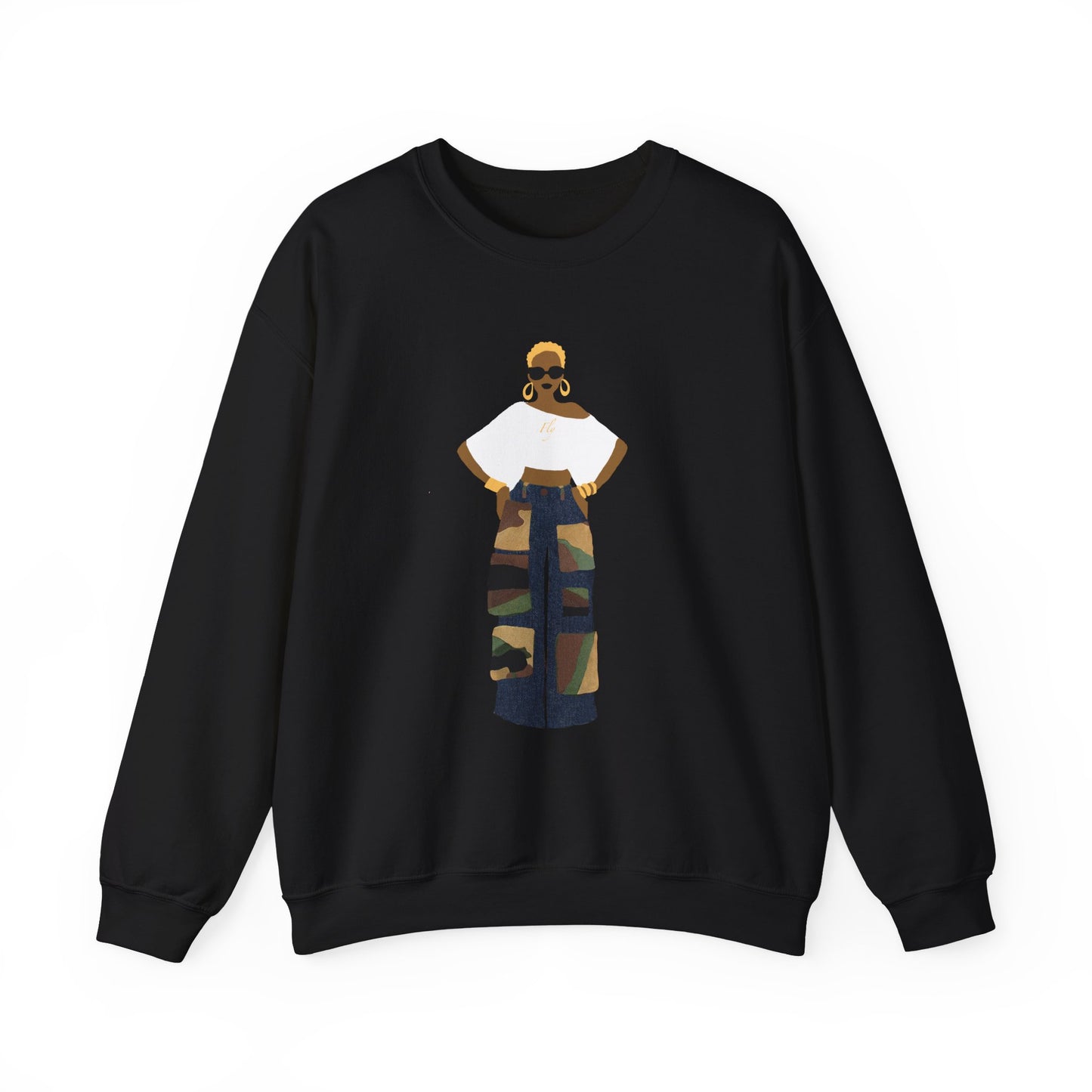The Camo Cargo Queen BLONDE Hair Unisex Crewneck Sweatshirt