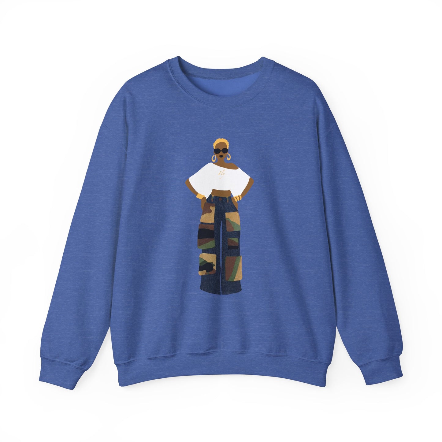 The Camo Cargo Queen BLONDE Hair Unisex Crewneck Sweatshirt