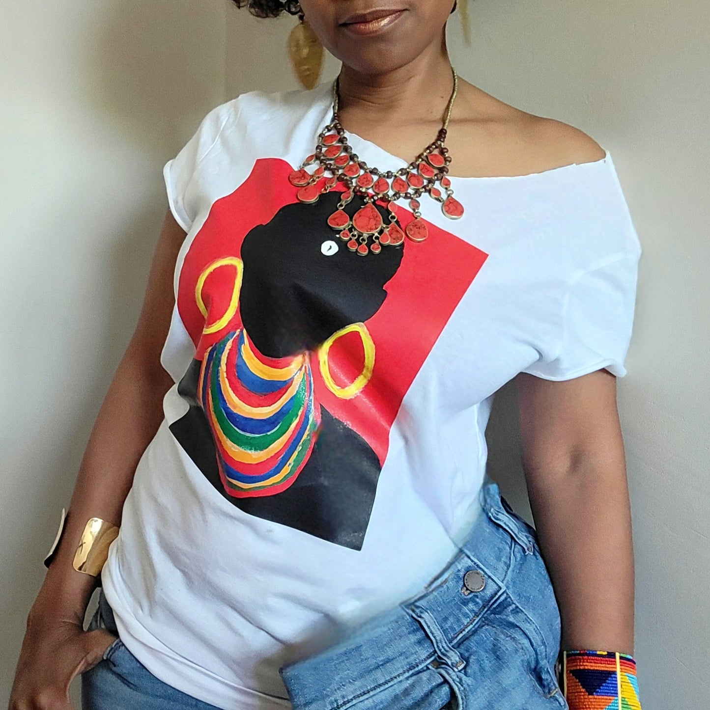 The Masai Woman Art OFF THE SHOULDER Tee