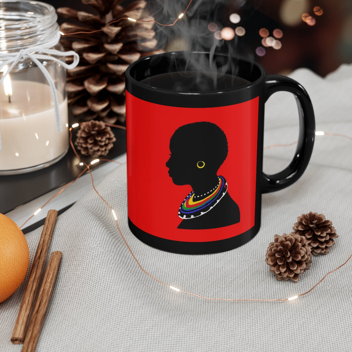 The Tribal Mug in Red 11oz Black - Yes Lioness Arts