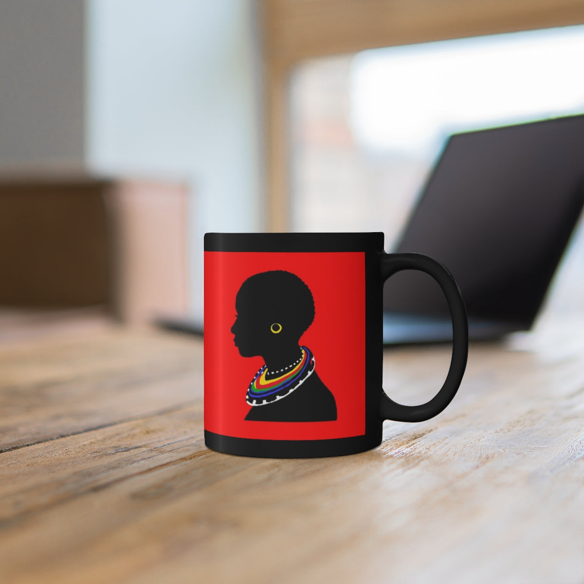 The Tribal Mug in Red 11oz Black - Yes Lioness Arts