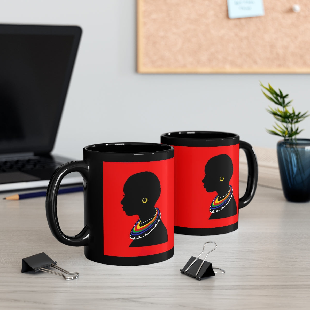 The Tribal Mug in Red 11oz Black - Yes Lioness Arts