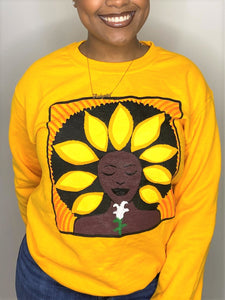 The "Sunflower (Soul flower) Crew Neck Round Collar Sweatshirt Yellow Gold