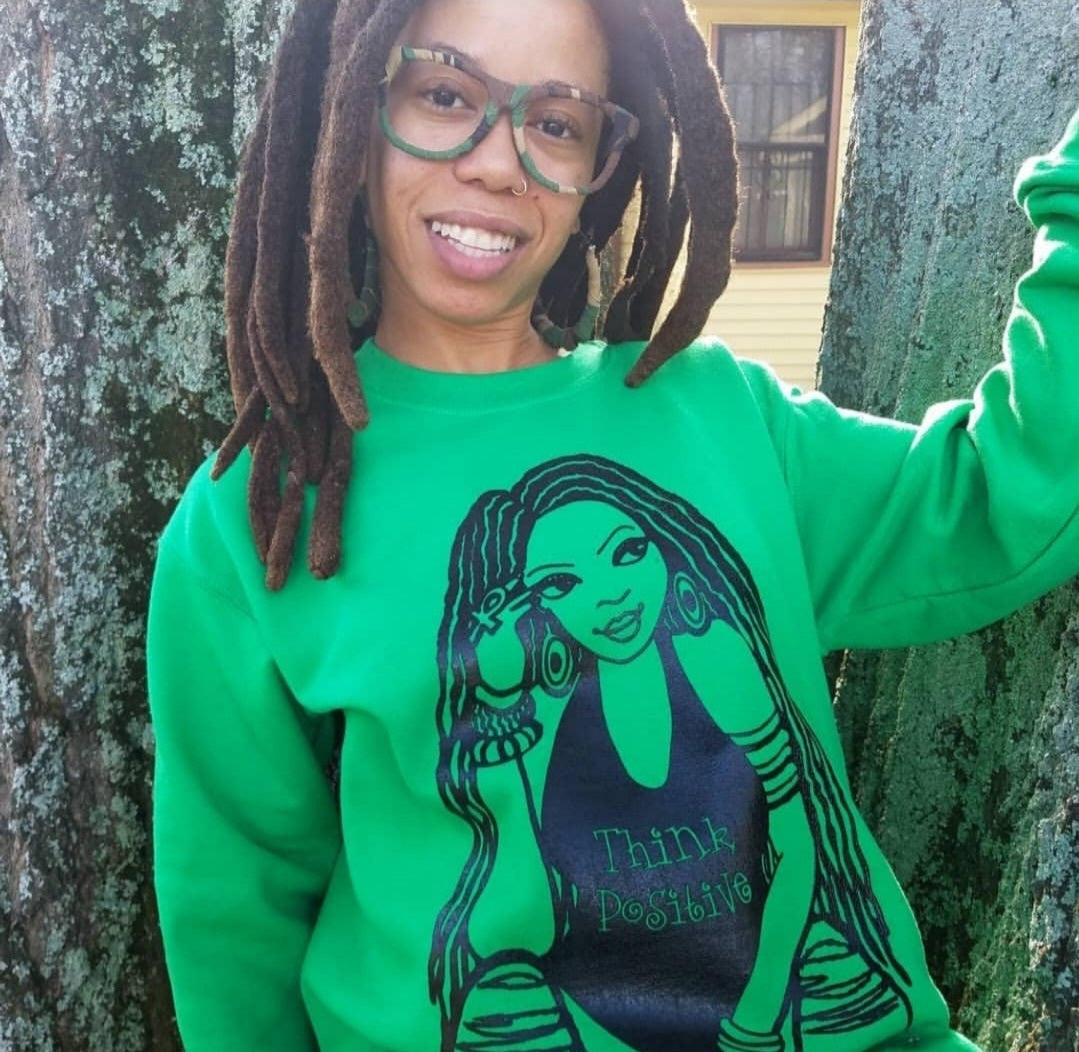 The Think Positive w/Locs Crewneck Sweatshirt - Yes Lioness Arts