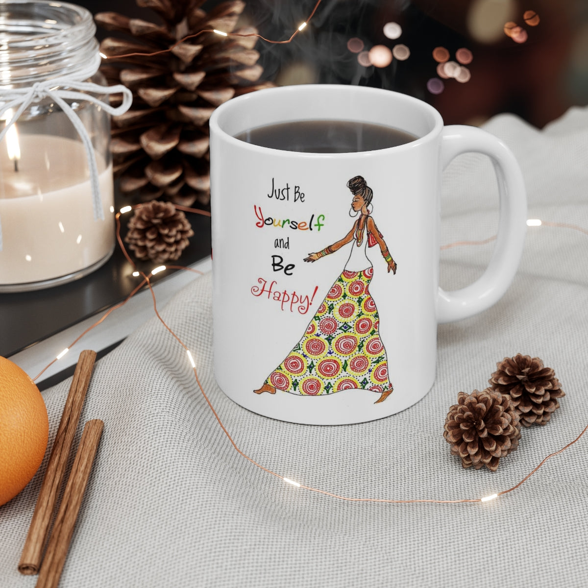 Just Be Happy Mug, 11oz, 15oz - Yes Lioness Arts