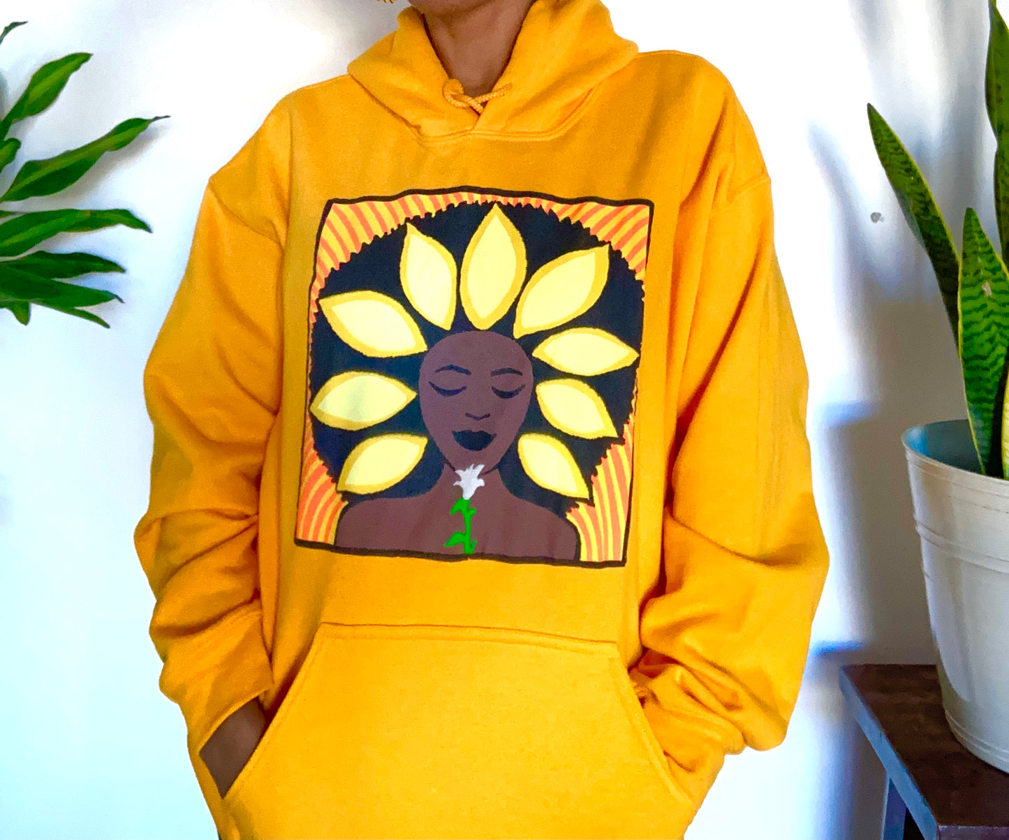 The Sunflower Hoodie in Yellow Gold - Yes Lioness Arts