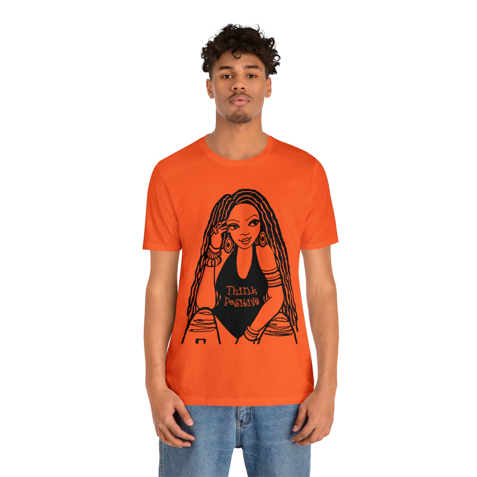 Think Positive T-Shirt with Locs Unisex Jersey Short Sleeve Tee - Yes Lioness Arts