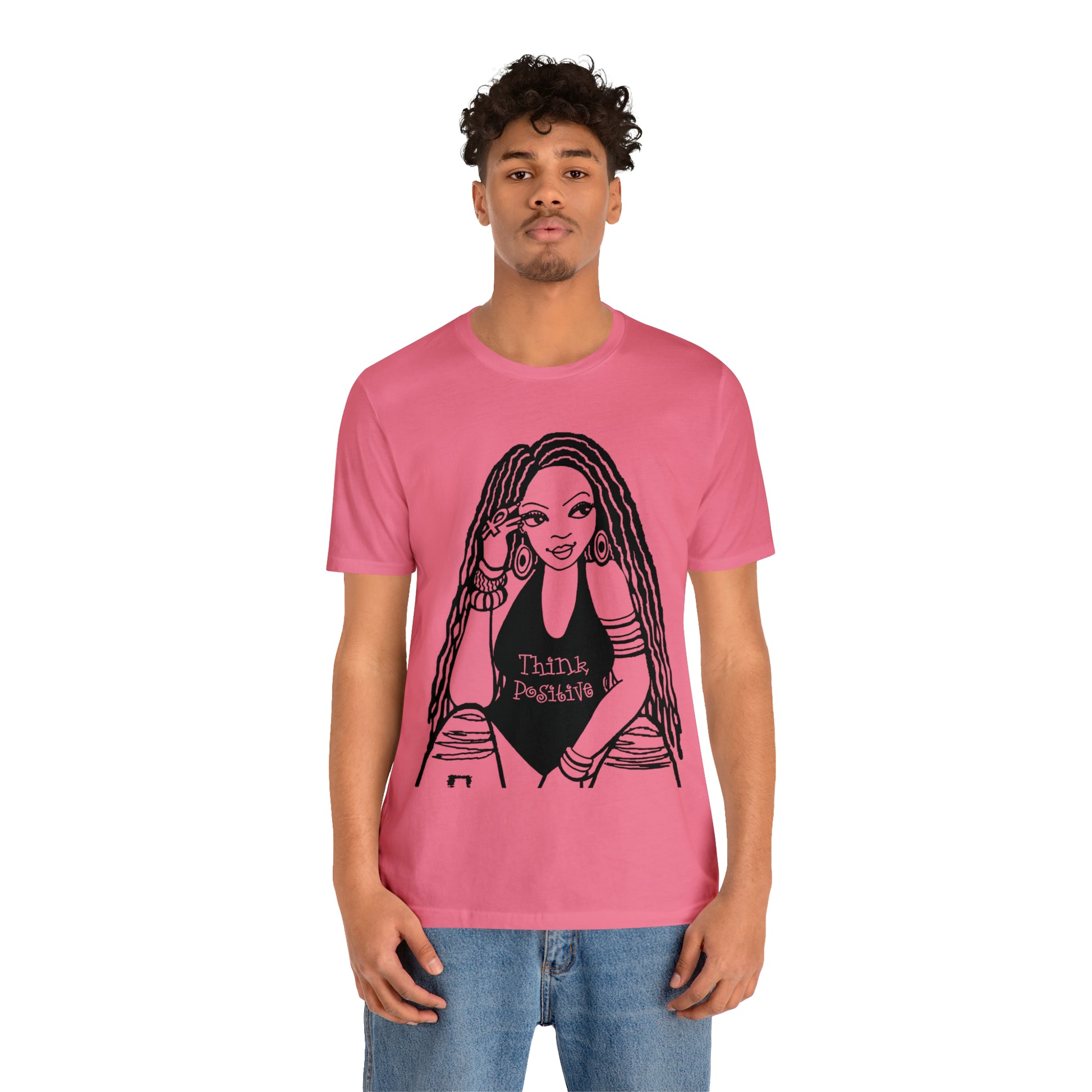 Think Positive T-Shirt with Locs Unisex Jersey Short Sleeve Tee - Yes Lioness Arts