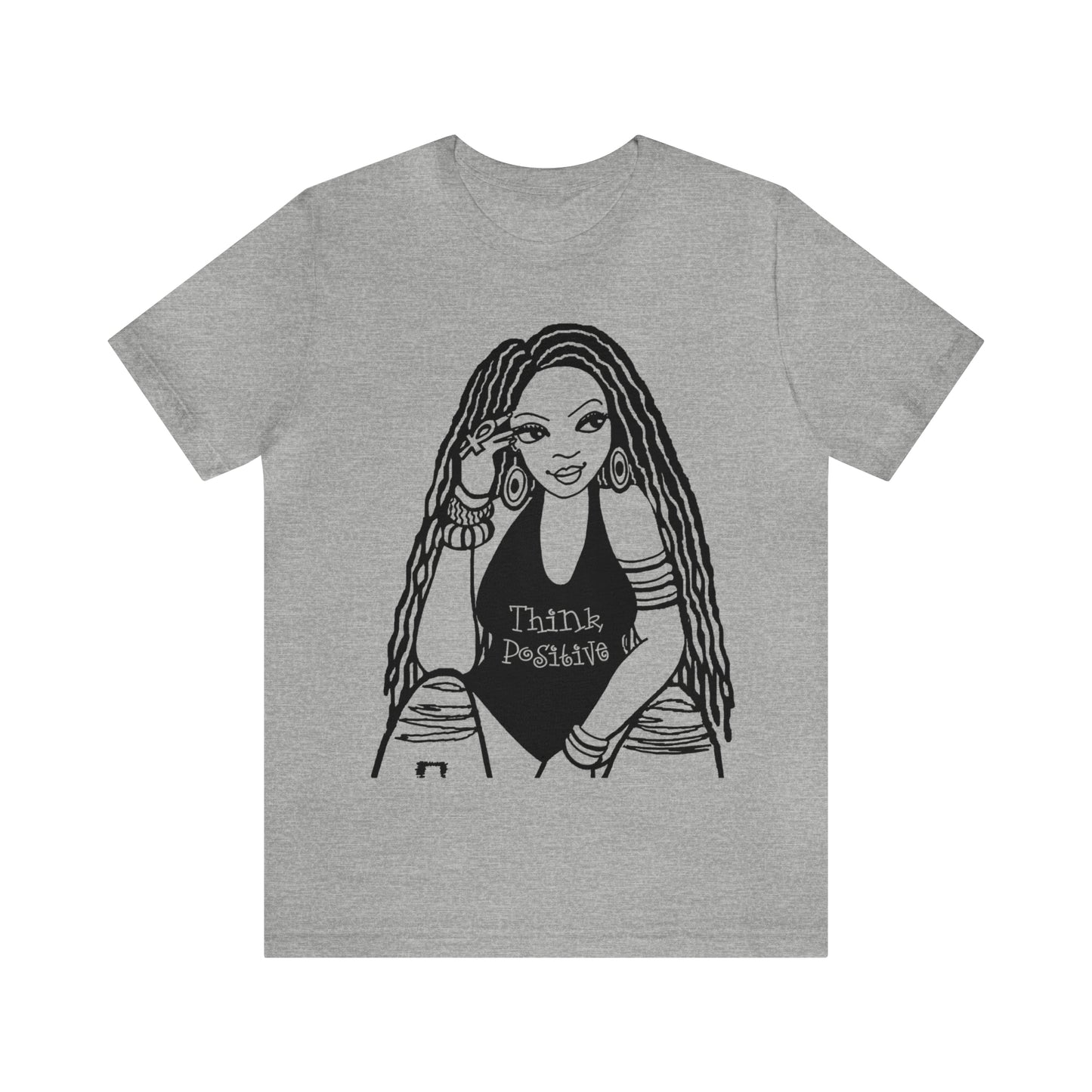 Think Positive T-Shirt with Locs Unisex Jersey Short Sleeve Tee - Yes Lioness Arts