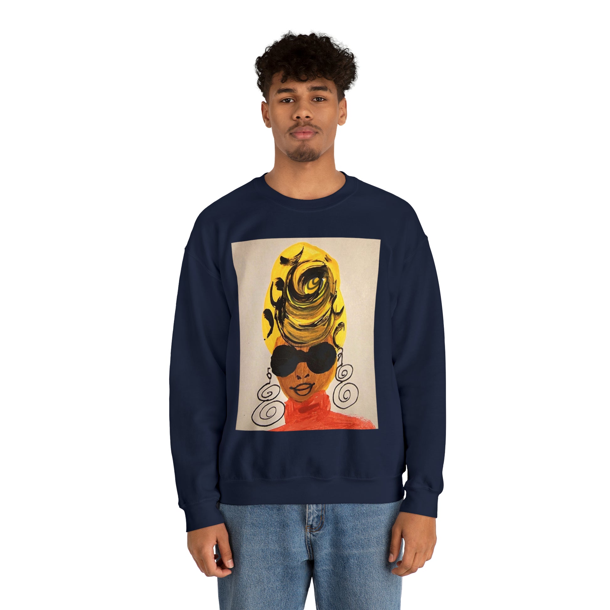 Yellow Turban Doodle Crewneck Sweatshirt - Yes Lioness Arts