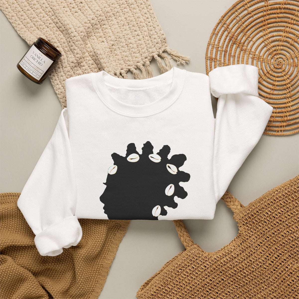 Bantu Knots Cowrie Shells Crewneck Sweatshirt