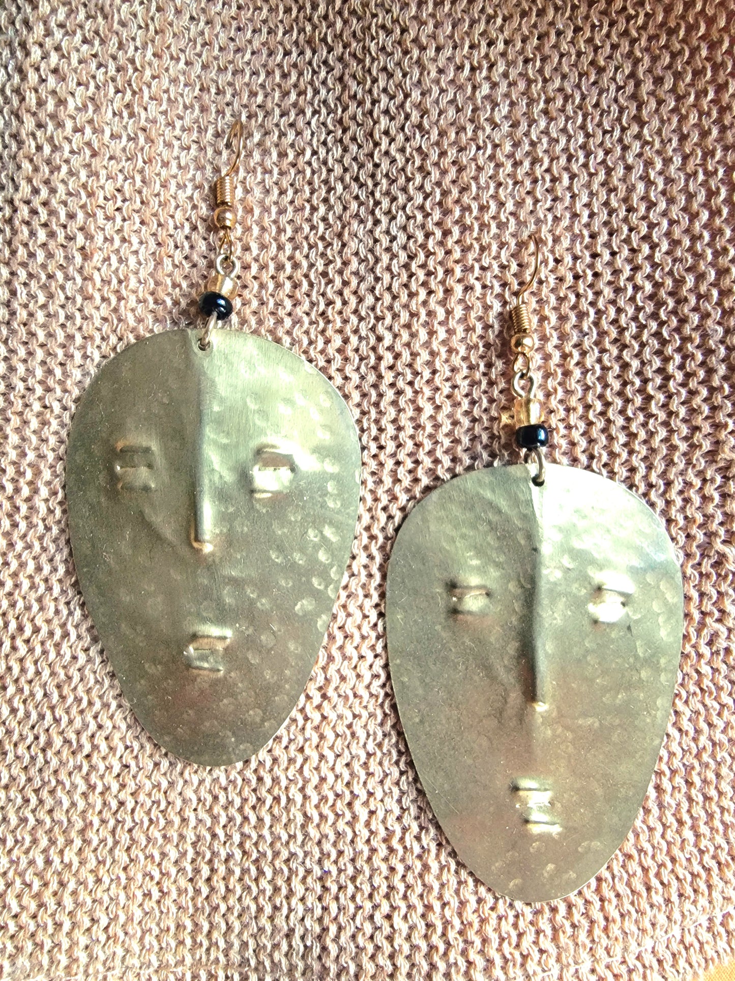 African Mask Brass Earrings
