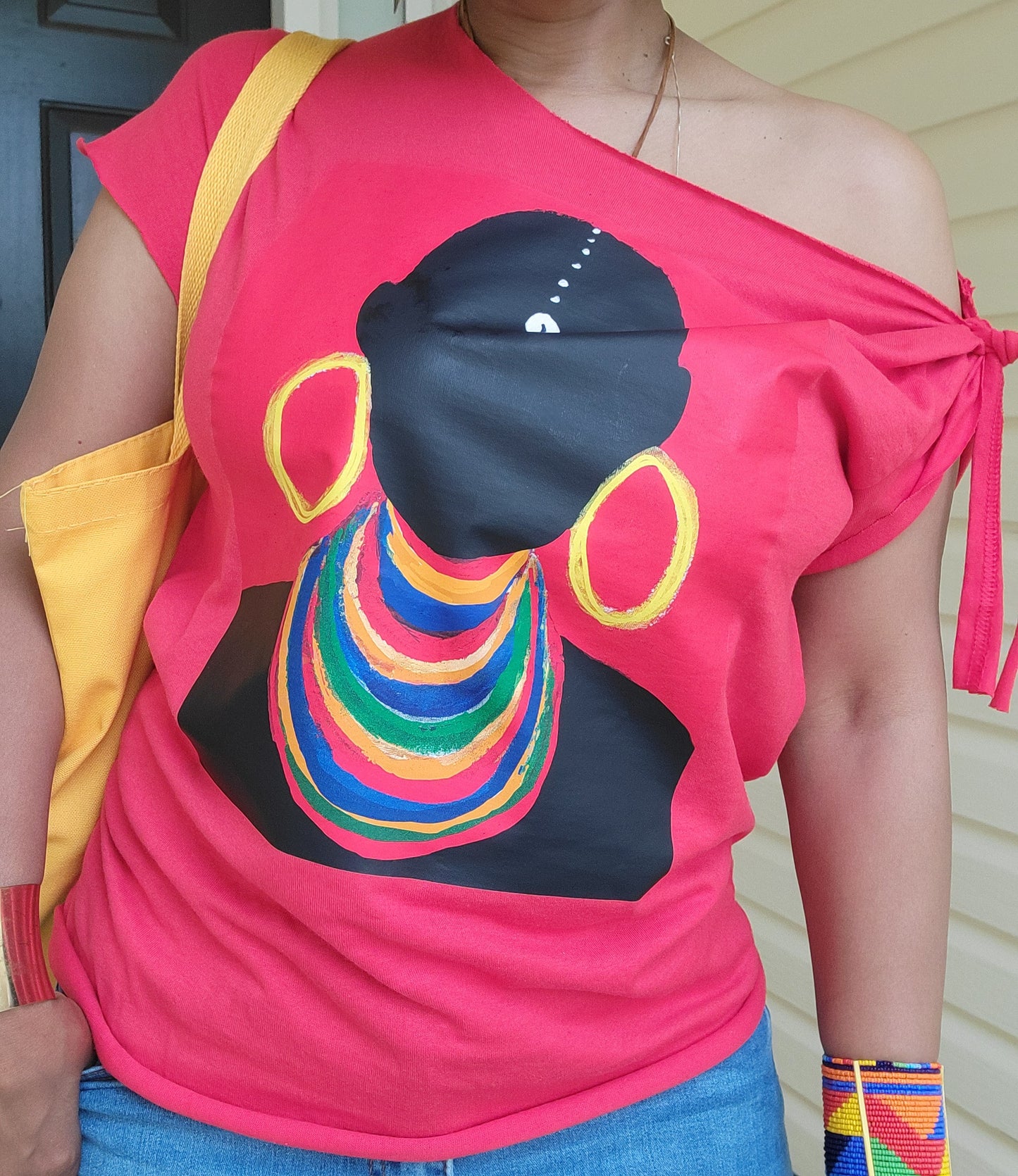 Masai Tribal Art Off the Shoulder T-Shirt