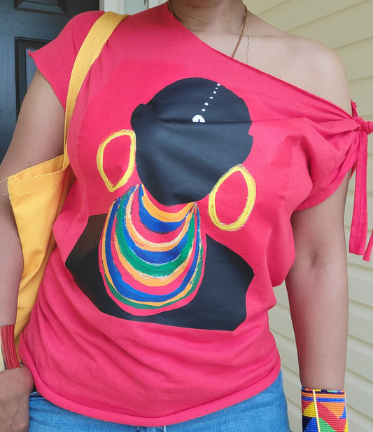 Masai Tribal Art Off the Shoulder T-Shirt