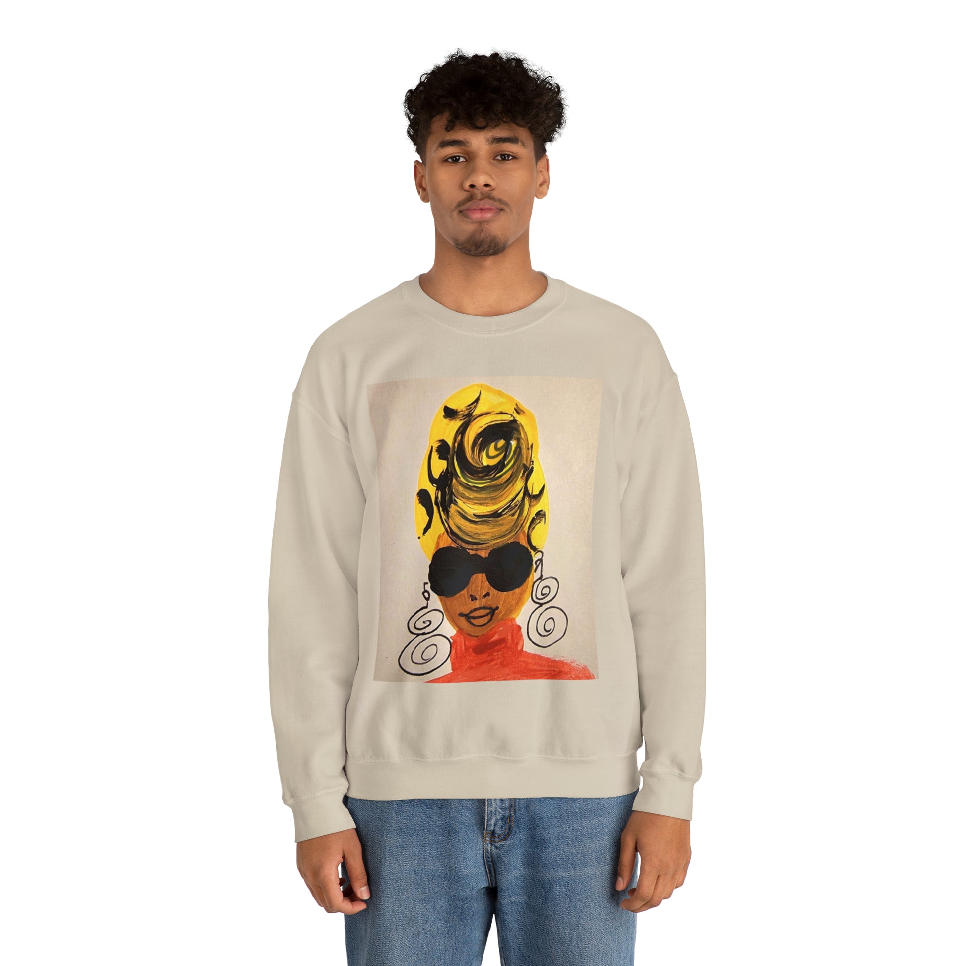 Yellow Turban Doodle Crewneck Sweatshirt - Yes Lioness Arts