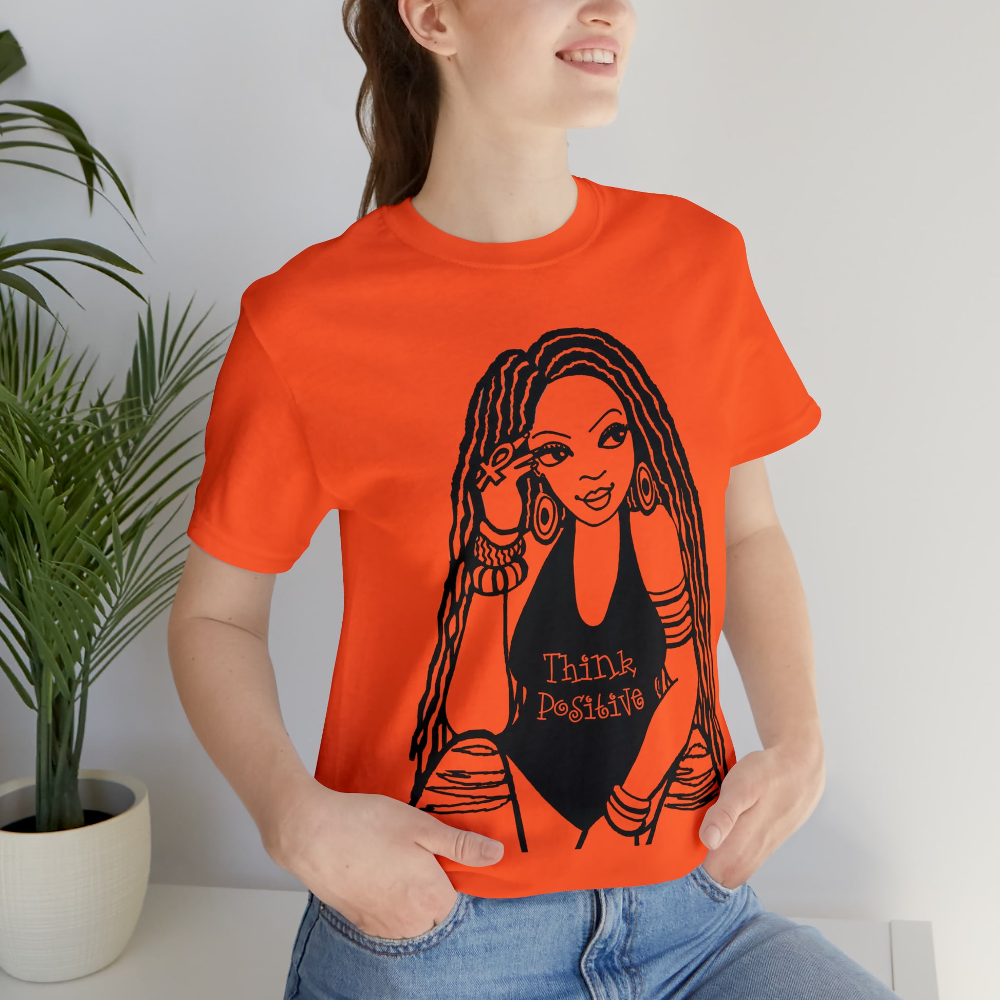 Think Positive T-Shirt with Locs Unisex Jersey Short Sleeve Tee - Yes Lioness Arts