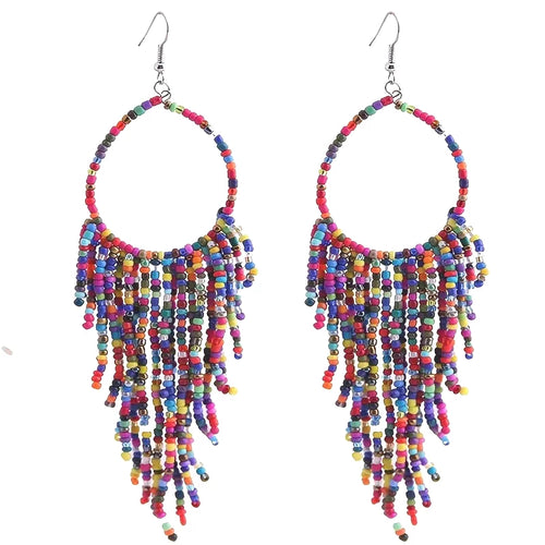 Multicolored Bead Chandelier Hoop Earrings