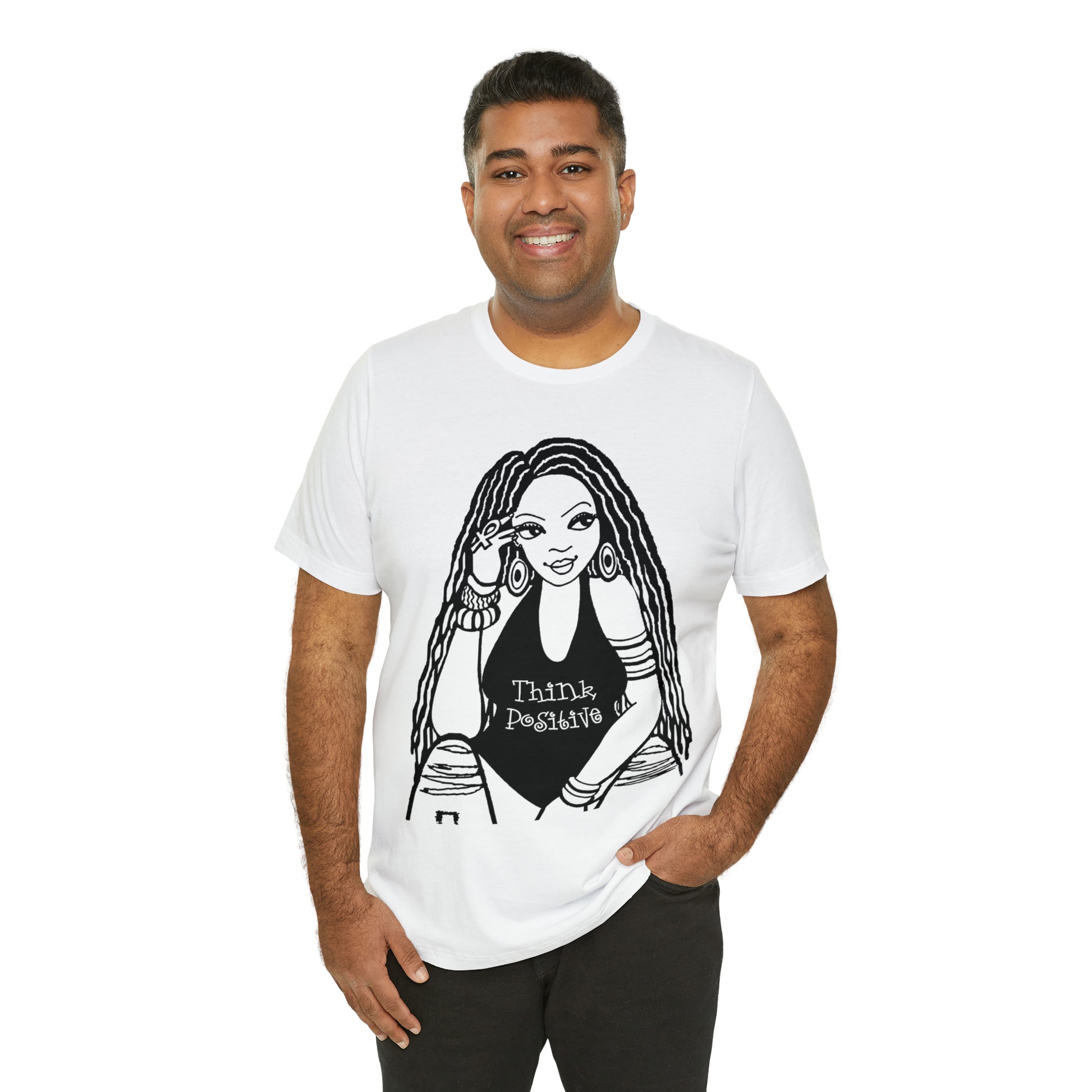 Think Positive T-Shirt with Locs Unisex Jersey Short Sleeve Tee - Yes Lioness Arts