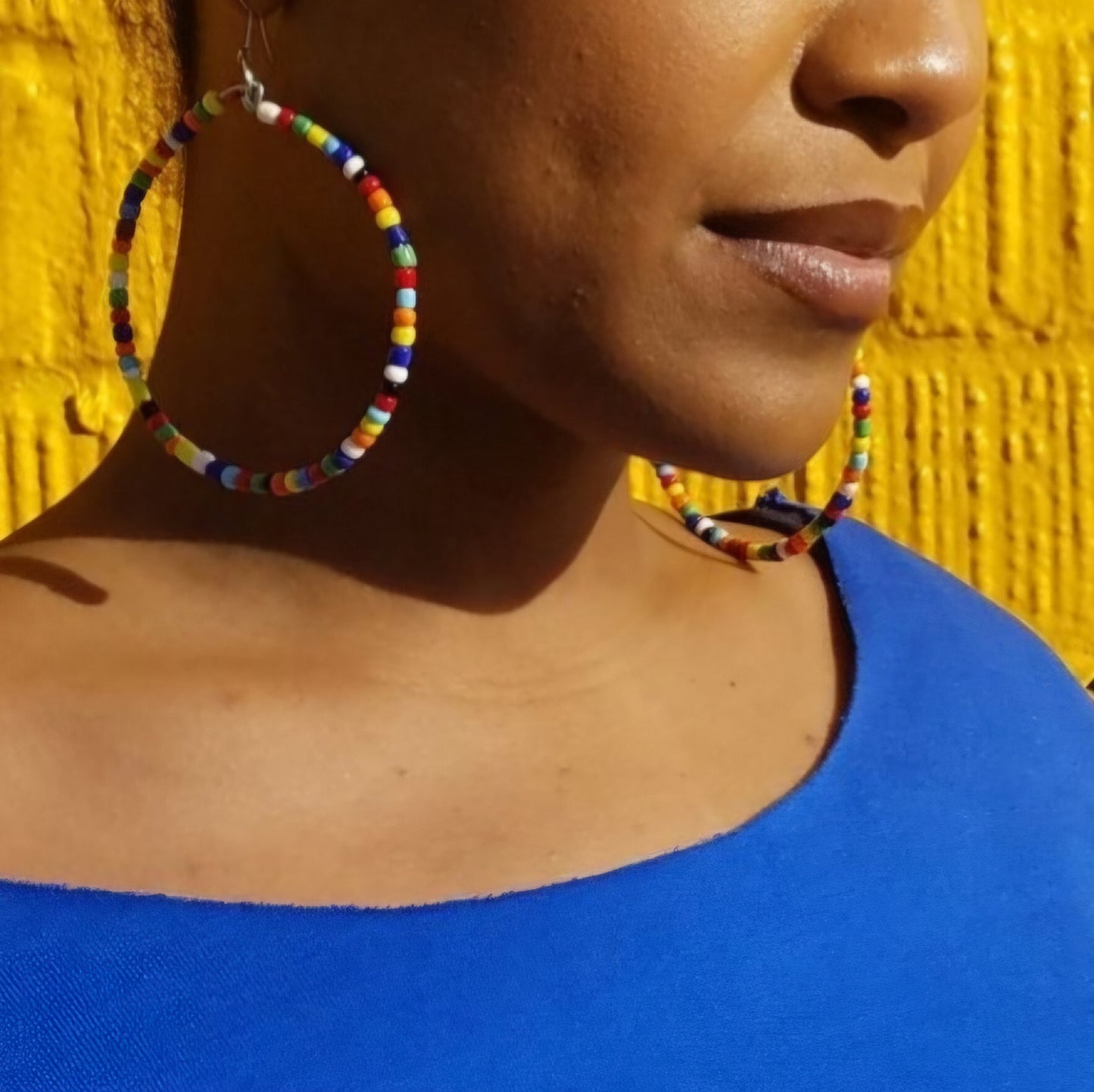 Multicolor Beaded Hoop Earrings - Yes Lioness Arts