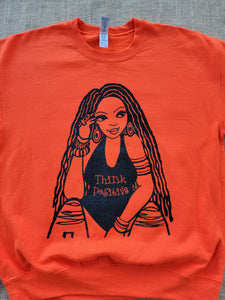 The Think Positive w/Locs Crewneck Sweatshirt in Orange