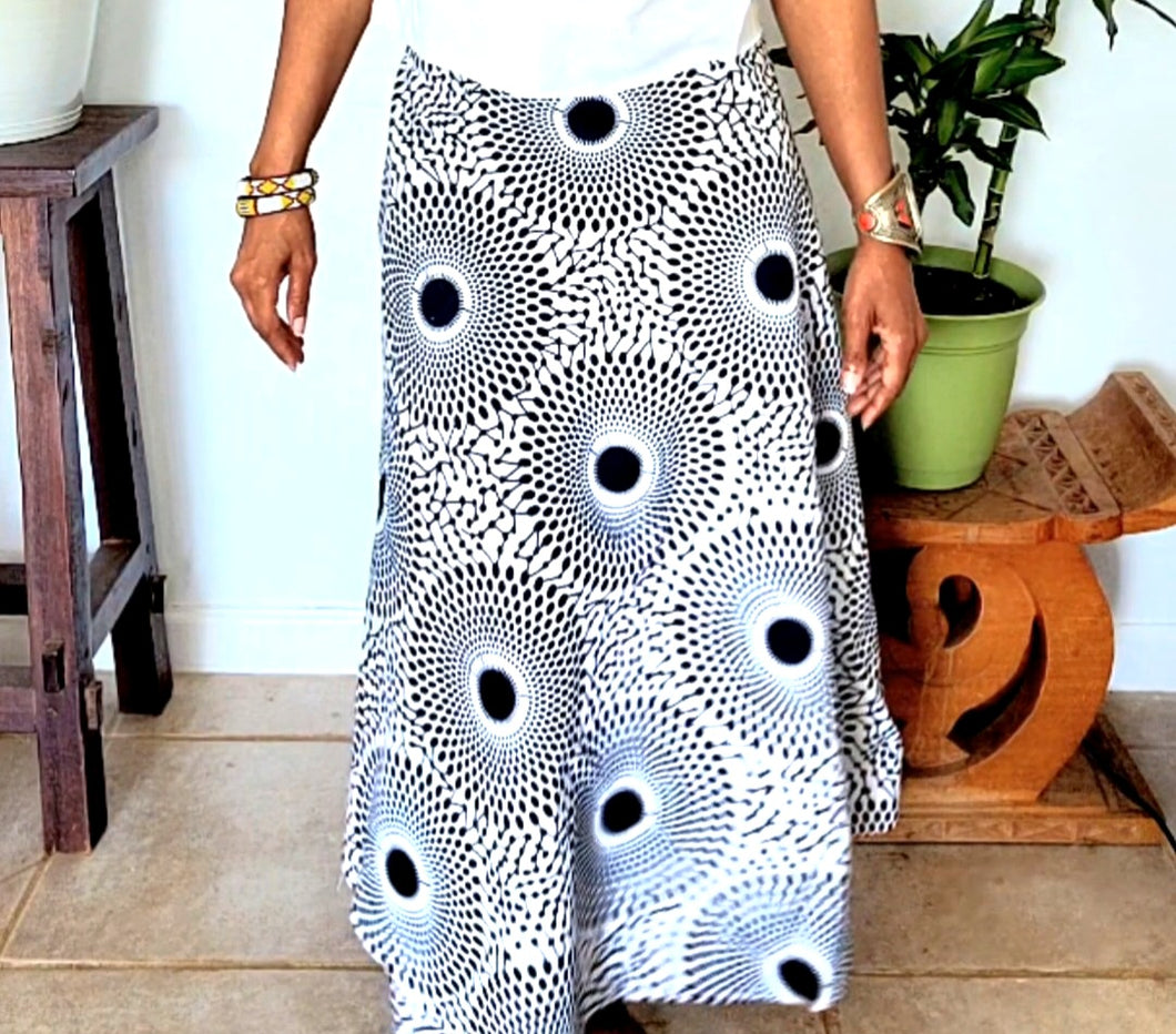 Black & White Ankara African Print Skirt