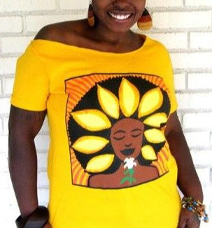 Sunflower Wide scoop neck T Shirt in Yellow Gold
