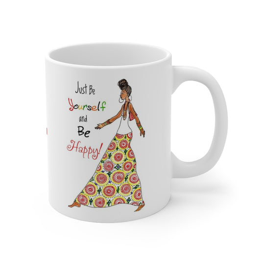 Just Be Happy Mug, 11oz, 15oz - Yes Lioness Arts