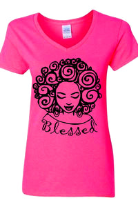 The Blessed V Neck Short Sleeve T-Shirt in Berry Pink
