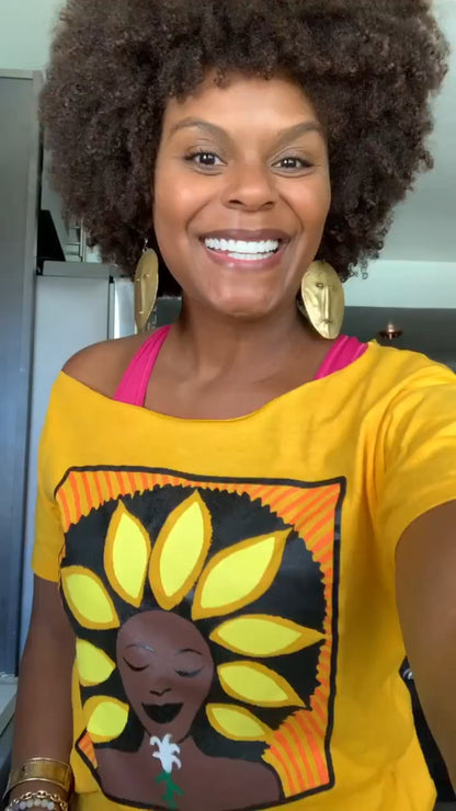 Sunflower Wide scoop neck T Shirt in Yellow Gold