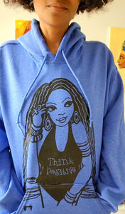 The "Think Positive" with Locs Hoodie in Heather Denim Blue