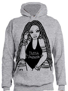 The "Think Positive" with Locs Hoodie in Heather Grey