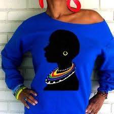 The "Tribal" Wide Scoop Neck Sweatshirt in Royal Blue